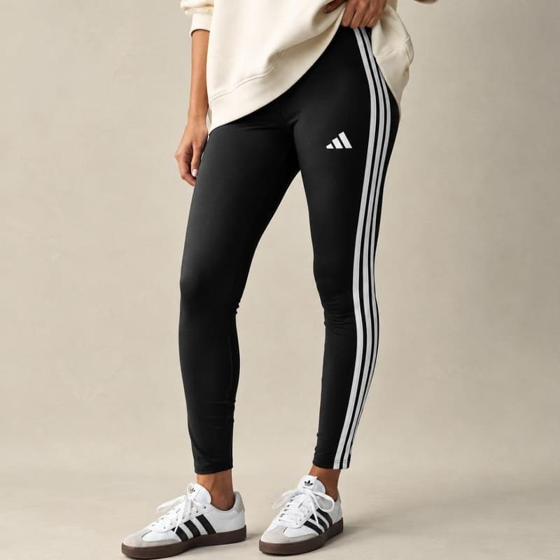 Calca Legging Adidas 3 Stripes Feminina Preto Branco